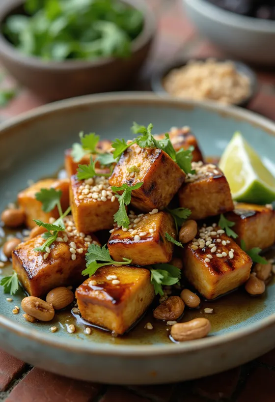 Gegrillter Tofu mit gerösteten Erdnüssen