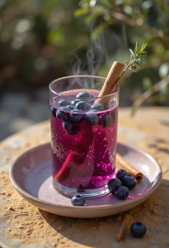 Blaubeer-Cider im Glas serviert