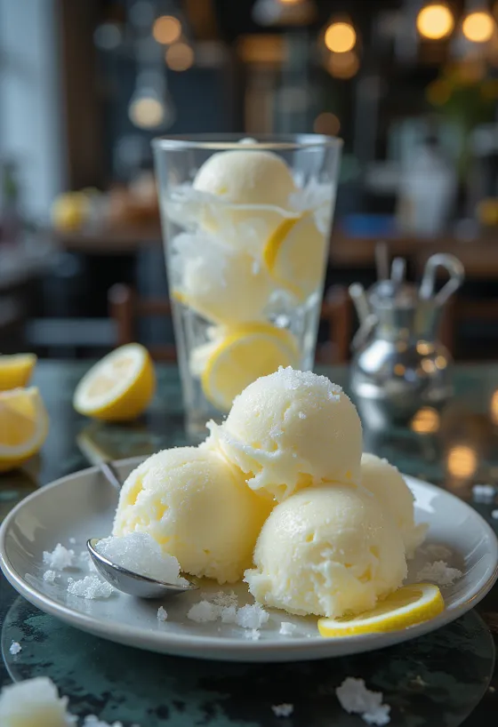 Hausgemachtes Zitronensorbet als erfrischendes Dessert