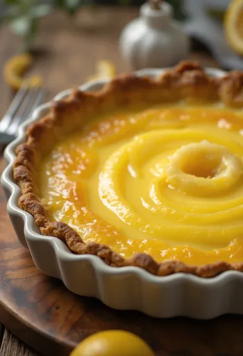 Servierte Zitronen-Orangen-Tarte auf einem Teller