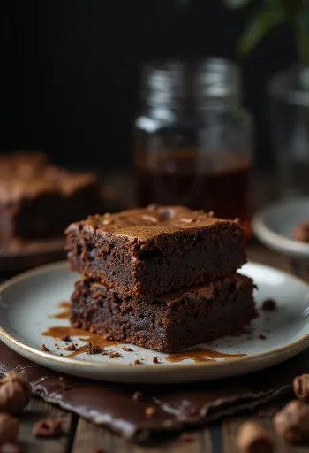 Schokoladen-Brownie mit knuspriger Oberfläche und weichem Kern, in Stücke geschnitten