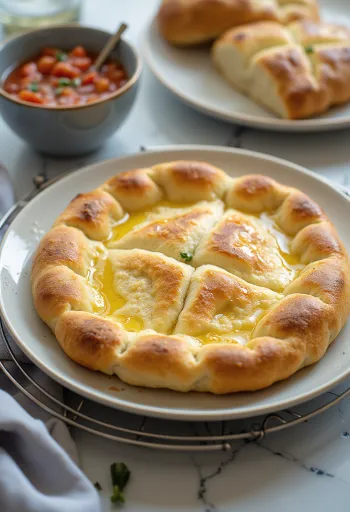 Frische Lepinja mit Olivenöl beträufelt, warm serviert.