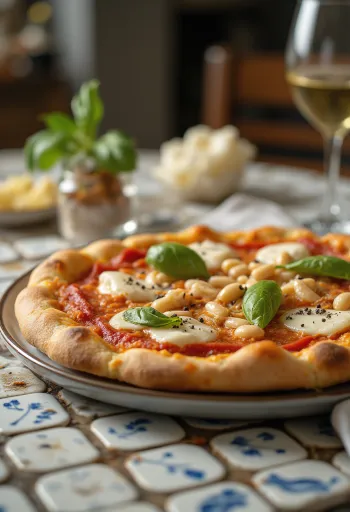 Frisch gebackene Pizza mit Bohnen