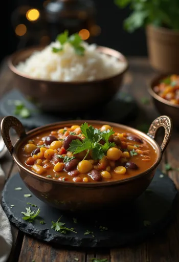 Rajma Dal serviert mit frischen Korianderblättern, ein reichhaltiges Bohnengericht