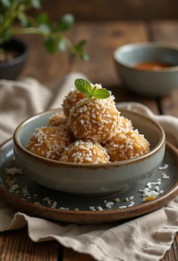 Nolen Gur Moa mit Palmzucker und Kokosraspeln serviert