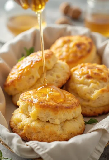 Käse-Pogatschen, serviert mit Honig