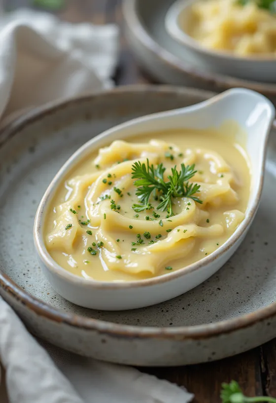 Servierte Estragon-Weißwein-Sauce zu gegrilltem Hähnchen