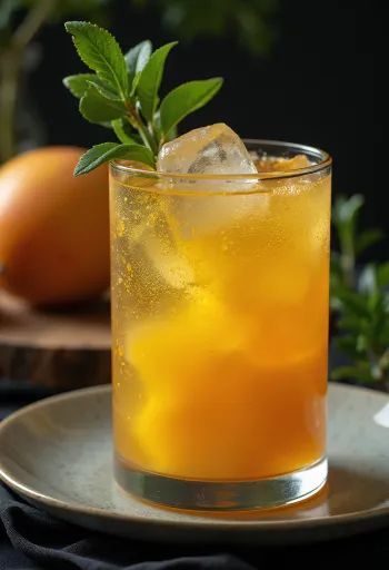 Australischer Mango-Cider im Glas, mit Limette garniert