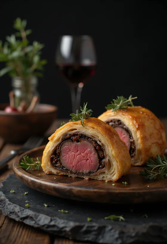 Beef Wellington serviert
