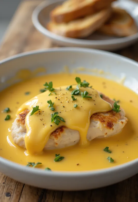 Hähnchenbrust in Käsesahnesauce mit Reis