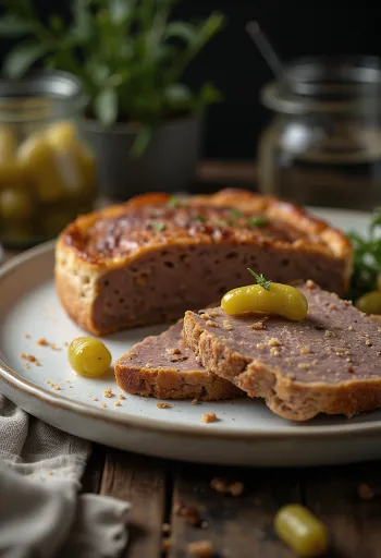Gâteau de foie serviert mit geröstetem Brot