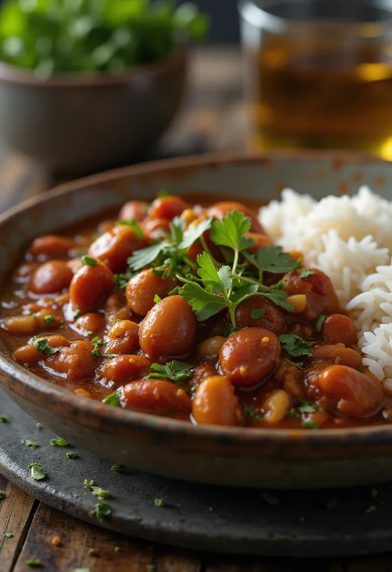 Rajma Curry serviert in einer bunten Schale, mit reichen Gewürzen und roten Kidneybohnen