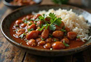 Rajma Curry serviert in einer bunten Schale, mit reichen Gewürzen und roten Kidneybohnen