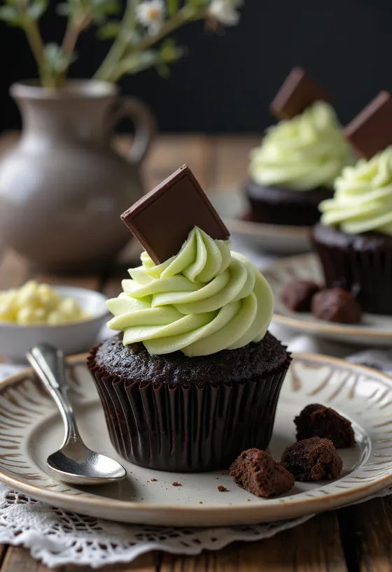 Servierte After-Eight-Cupcakes