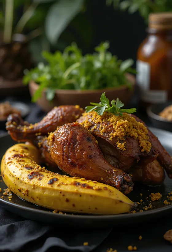 Betutu Ente serviert mit Reis und gedünstetem Gemüse