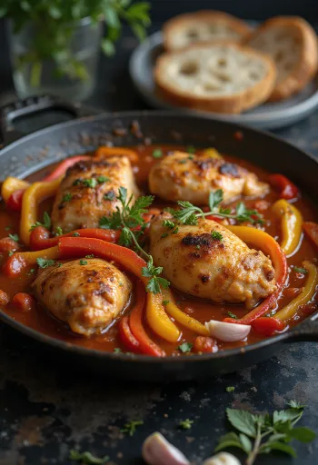 Cacciatore mit Paprika, Hähnchenschenkeln und frischem Gemüse