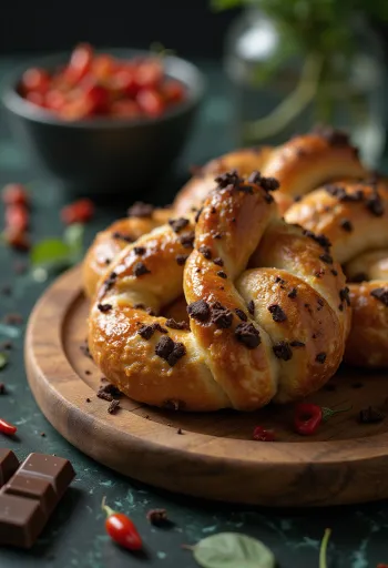 Servierte Chili-Schokoladen-Brezel