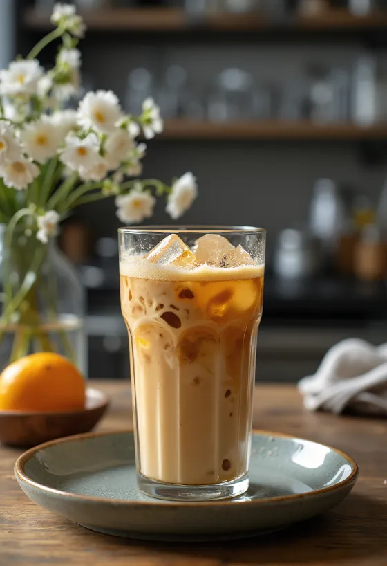 Honig-Holunder-Frappé im Glas