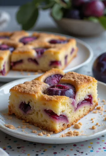 Frischer Zwetschgenkuchen mit knusprigem Teig und reifen Pflaumenscheiben
