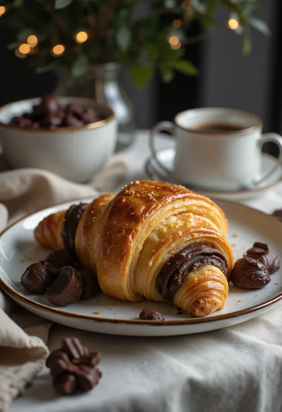 Frisch gebackenes Croissant mit belgischer Schokolade