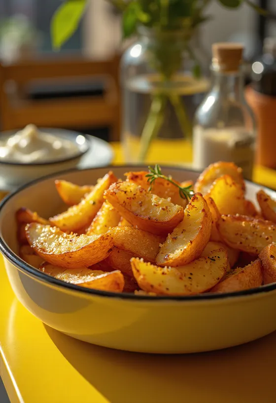 Knusprige würzige Ofenkartoffeln goldbraun gebacken, mit frischen Kräutern bestreut