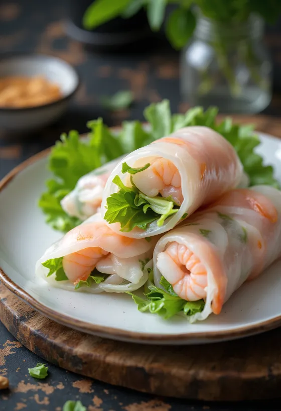 Gỏi cuốn (vietnamesische Sommerrollen) serviert mit Saucen