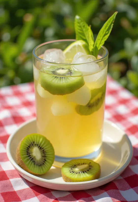 Kiwi-Cider mit Eis frisch serviert