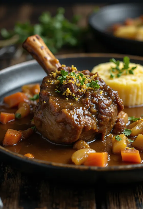 Ossobuco mit Gremolata serviert mit Risotto