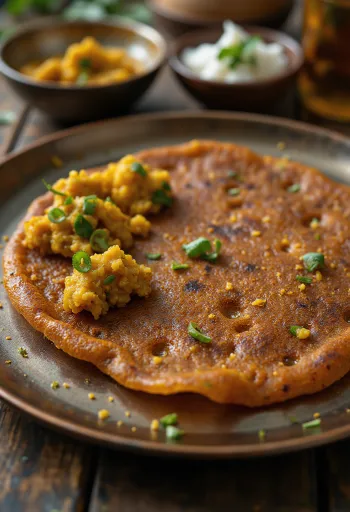 Frische Ragi Dosa, knusprig gebacken mit Chutney