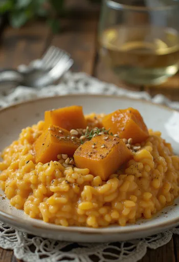 Cremiges Kürbisrisotto serviert