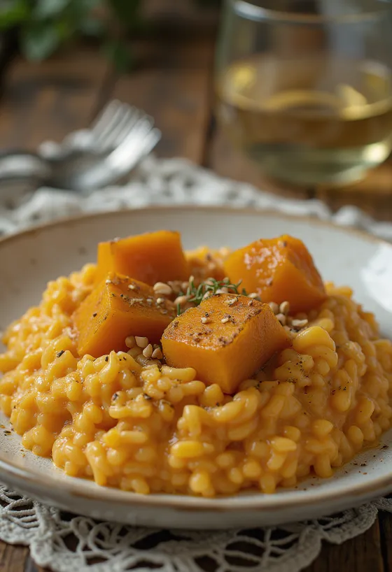 Cremiges Kürbisrisotto serviert