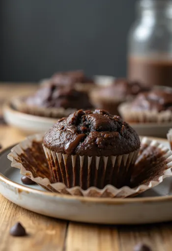 Goldbraun gebackene Schokoladenmuffins mit Schokostückchen