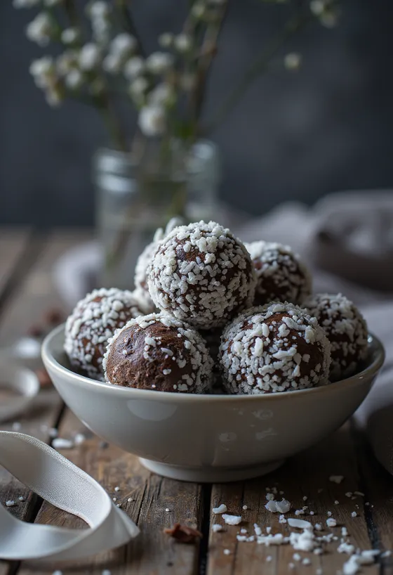 Schoko-Schneebälle in Kokosraspeln gewälzt