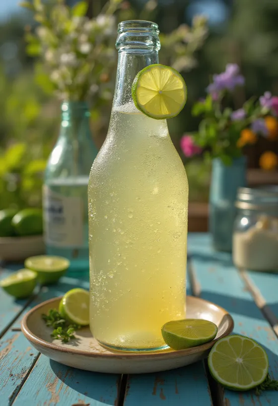 Mexikanischer Limetten-Cider im Glas mit Limettenscheiben