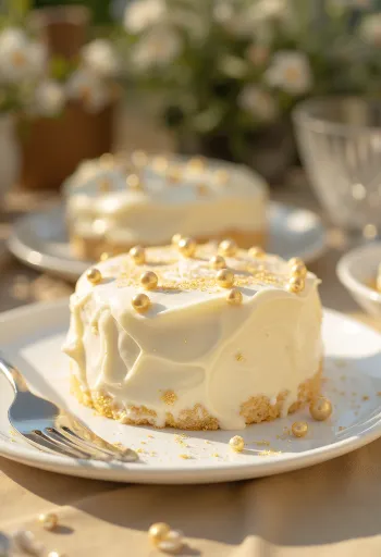 Glitzer-Torte mit weißem Fondantüberzug und goldener Dekoration