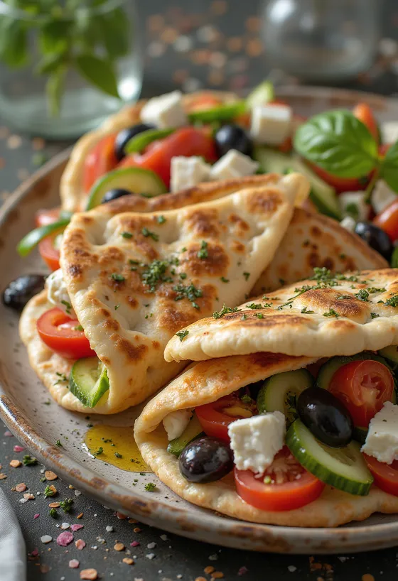 Pita mit Griechischem Salat, frischem Gemüse und Feta