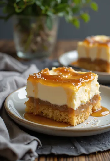 Karamellkuchen mit goldbraunem Teig und cremiger Karamellschicht