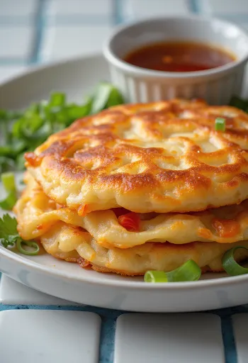 Kimchi Jeon, koreanischer Kimchi-Pfannkuchen frisch serviert