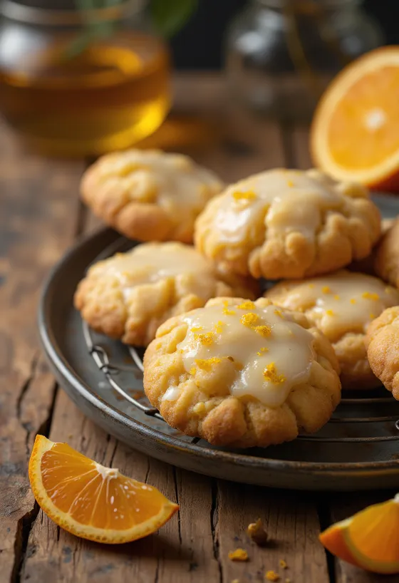 Orangen-Honig-Lebkuchen in weihnachtlicher Anrichtung
