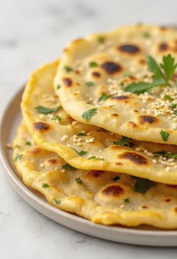 Bengan na Thepla, gestapelte indische Fladenbrote mit Aubergine