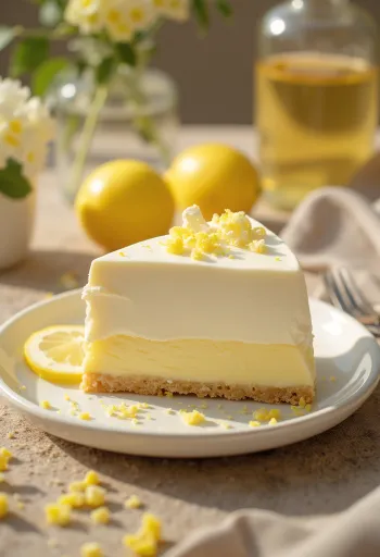 Zitronen-Joghurt-Torte mit frischen Zitronenscheiben garniert