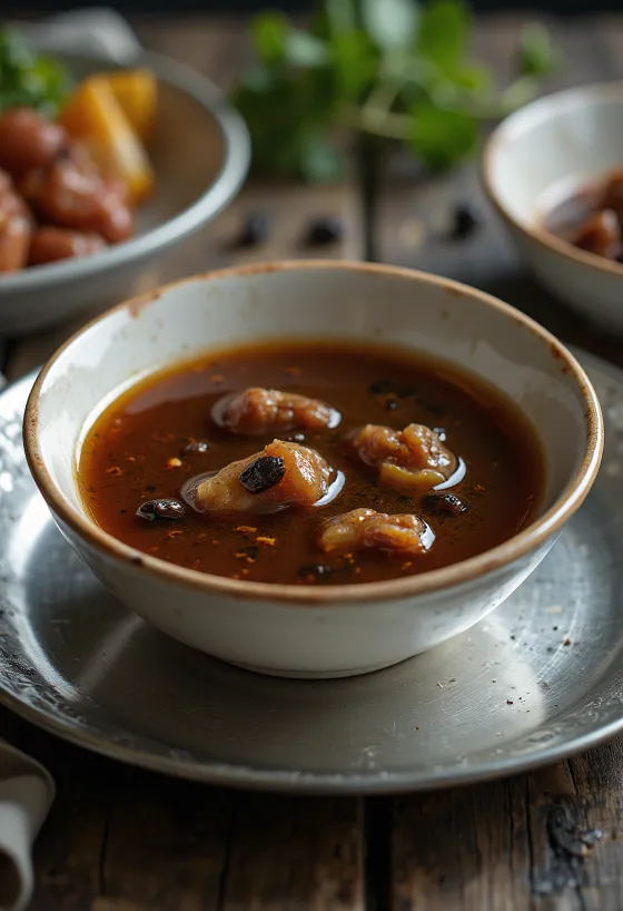 Adobo-Sauce serviert mit gegrilltem Hähnchen und Reis