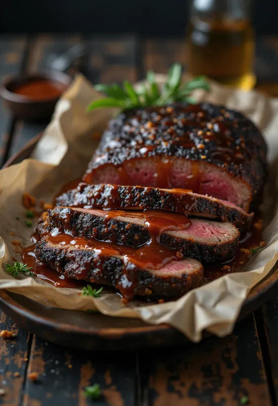 Geräuchertes BBQ-Rindfleisch mit brauner Zuckersauce