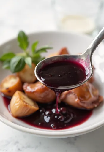 Servierte Honig-Knoblauch-Rotweinsauce