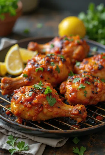 Peri-Peri Chicken, gebratenes würziges Hähnchen mit Koriander und Zitrone