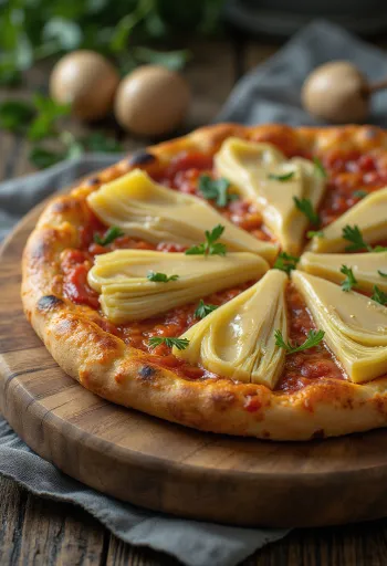 Pizza ai Carciofini mit Artischocken serviert