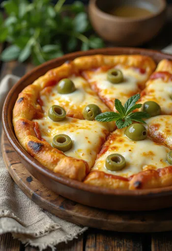 Pizza Argentina mit dickem Teig, Mozzarella und Tomatensauce