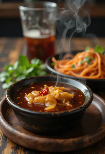 Servierte Karamell-Fischsauce zu gebratenem Fisch