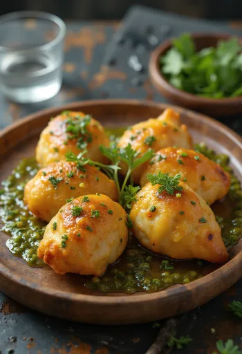 Coxinha mit Koriander-Salsa, knuspriger brasilianischer Snack
