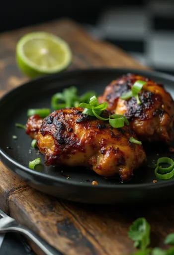 Jerk Chicken serviert mit Limette und Salat